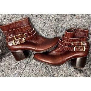 Leather Ankle Boot -Size 7-LUZ DA LUA - 2" Heel with Side Zippers- Gold Accents